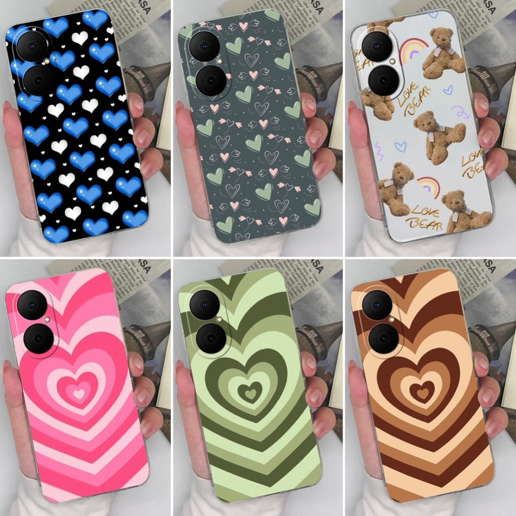 For Huawei Enjoy 80 70x P40 P50 Y5 Y6 Y8p Phone Case Colorful Love Heart Patterns Square Transparent Silicone Dustproof Shell For Huawei Bumper Covers