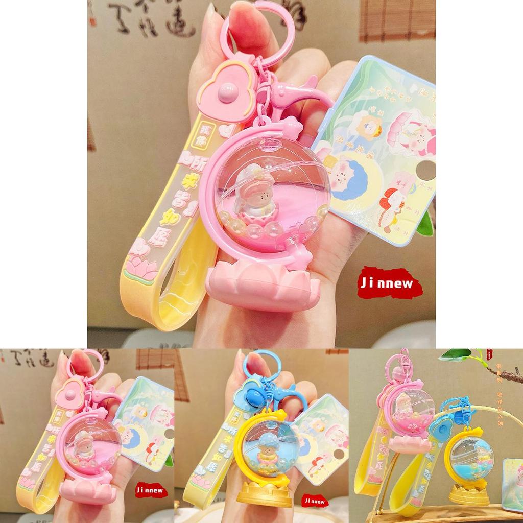 Playful Cartoon Buddha Earth Globe Hanging Ornament For Creative Keychain Designs