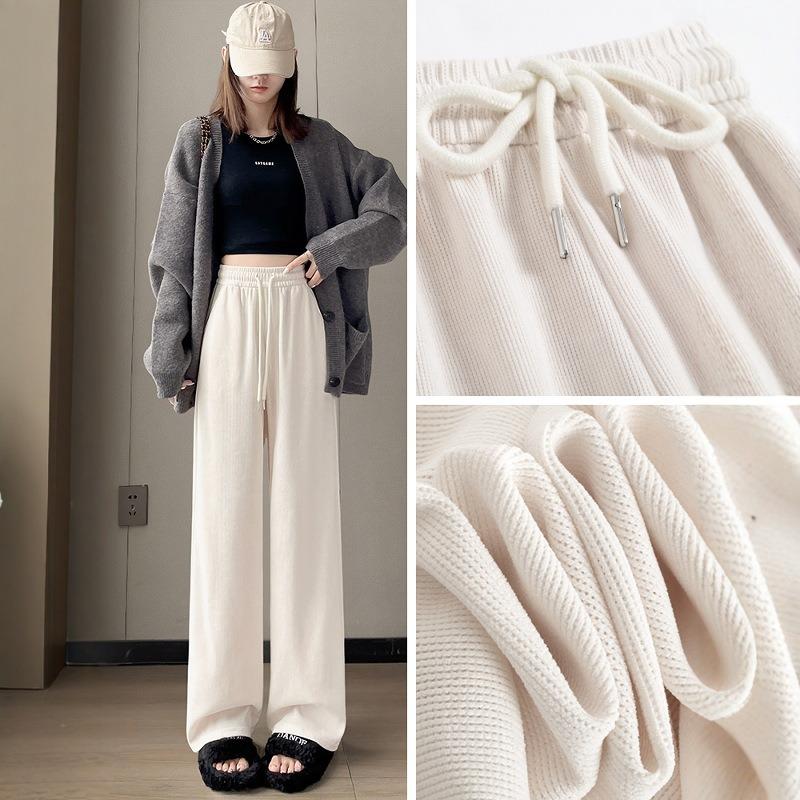 White corduroy wide-leg pants women's autumn and winter new narrow version straight tube small velvet sports casual pants