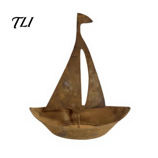 Seasonal Flower Container Rustic Iron Sailboat Planter, Metal Nautical Flowerpot for Succulents Herbs, Multipurpose Courtyard Planter 3D Boat