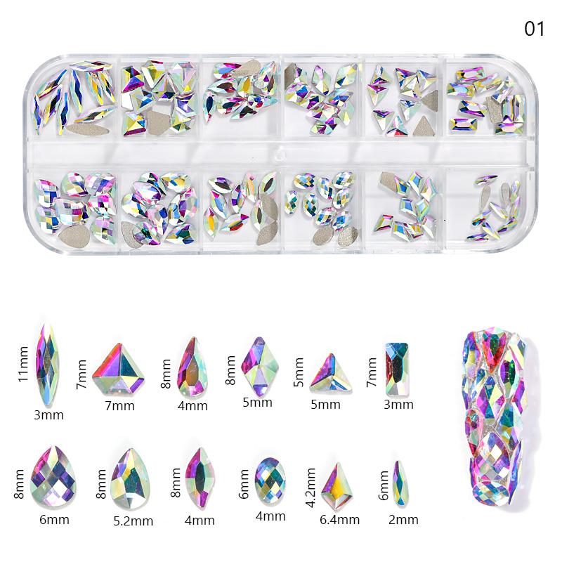10Styles Neon Multi-Faceted Rhinestones DiamondS,Heart,Pearl, Beads 1-10mm AB/White/Colorful Crystal NailARTS 3D Rhinestones 14H