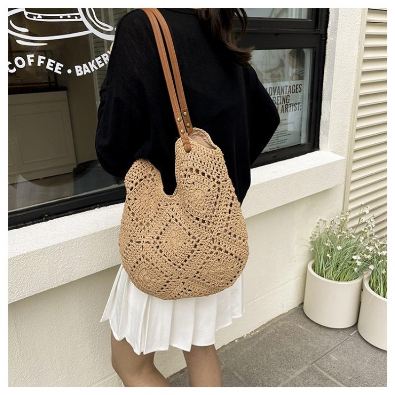 Large Capacity Knitted Bag Women's Summer New Versatile Shoulder Knitted Bag Casual Commuter Tote Bag