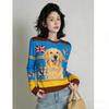 Spring Fashion Animal Dog Print Women's T-shirt Europe America Casual Pullover Women Long Sleeve Clothing Outdoor Street Tees Top