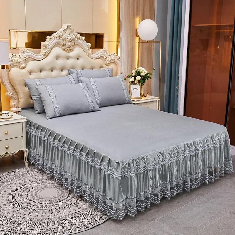 Narzuta na łóżko Prześcieradło ślubne Narzuta na łóżko Koc Tkanina Księżniczka Styl Koronka King Queen Rozmiar Spódnica łóżka