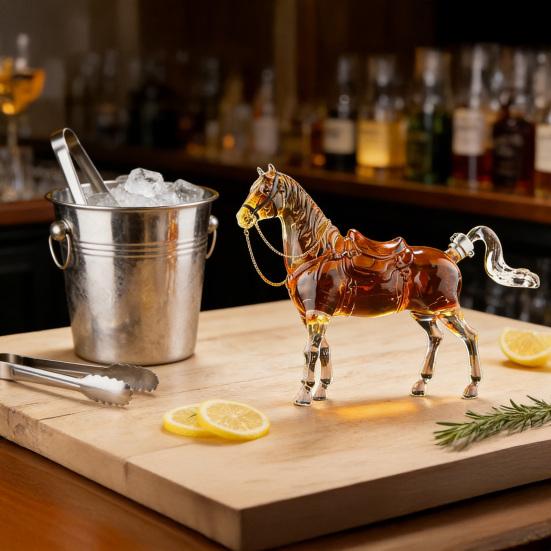 Karafka na Whiskey z Motywem Konia Ręcznie Robiona z Wysokoborosilikowego Szkła Dystrybutor Alkoholu Tematyka Dzikiego Zachodu Pudełko na Prezent z Alkoholem dla Mężczyzn Dzień Ojca Urodziny