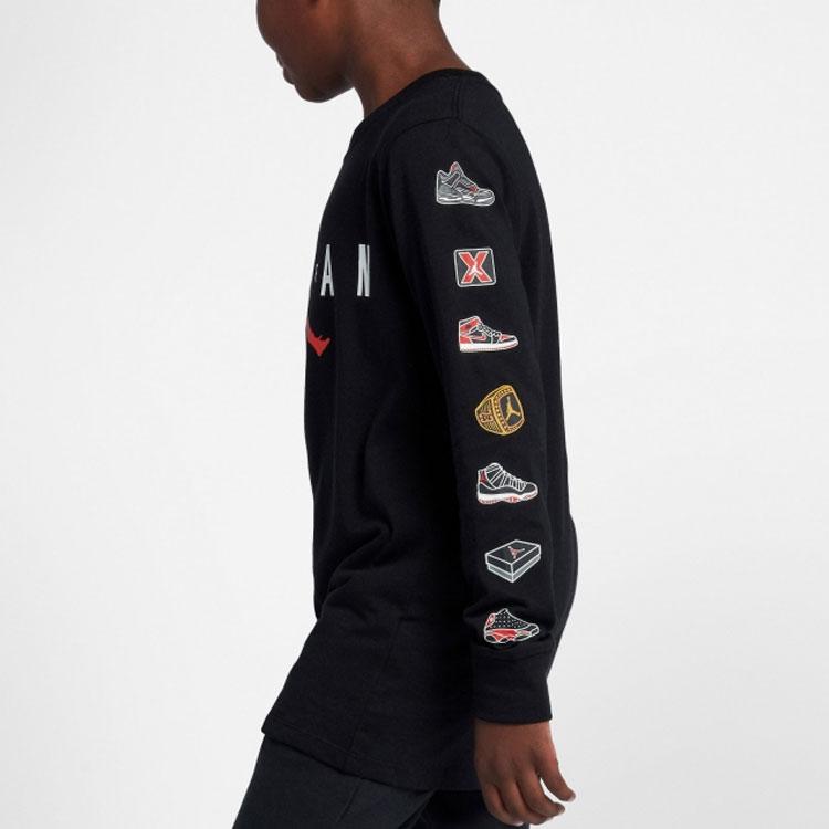 Jordan Logo Printed Crew Neck Long Sleeve Retro T-Shirt Kids Tops Black HA5421-023