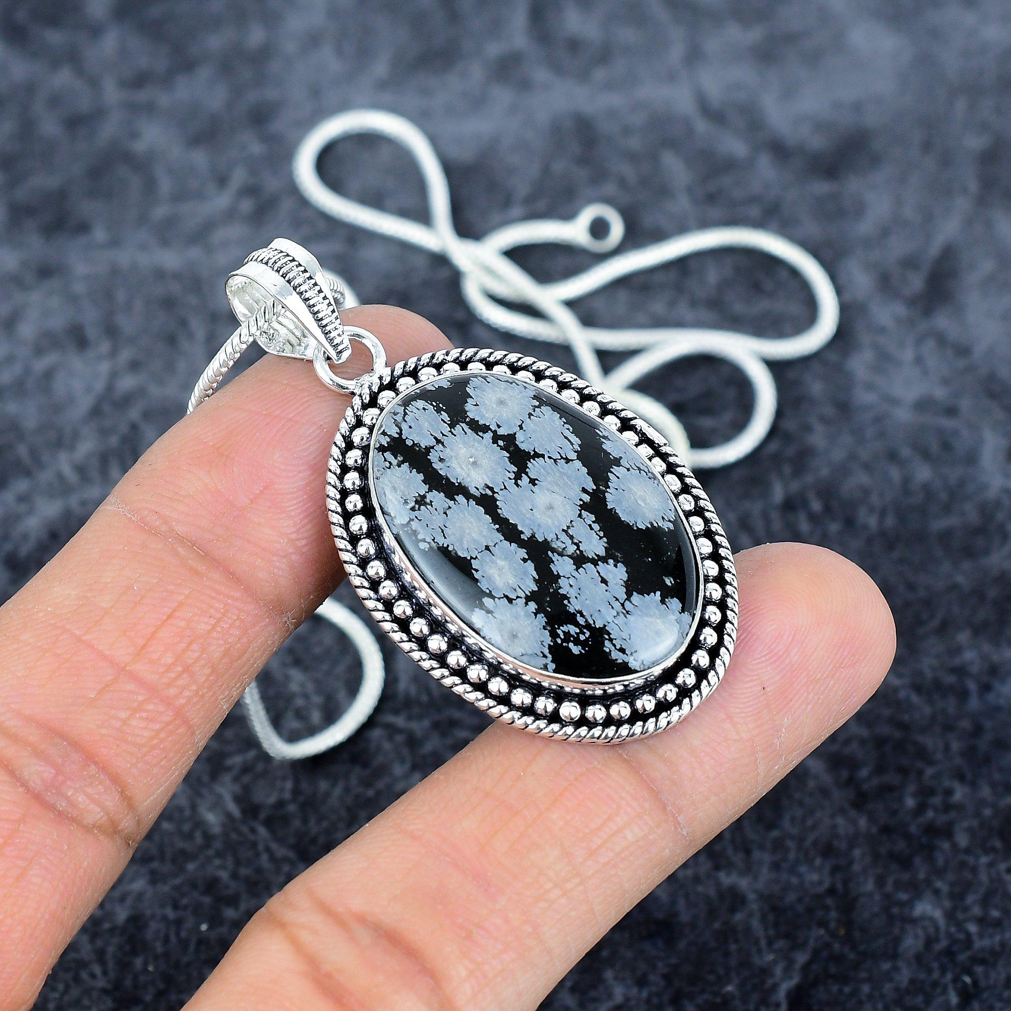 

Snowflake Obsidian Gemstone 925 Sterling Silver Jewelry Pendant 2.05 M-2862