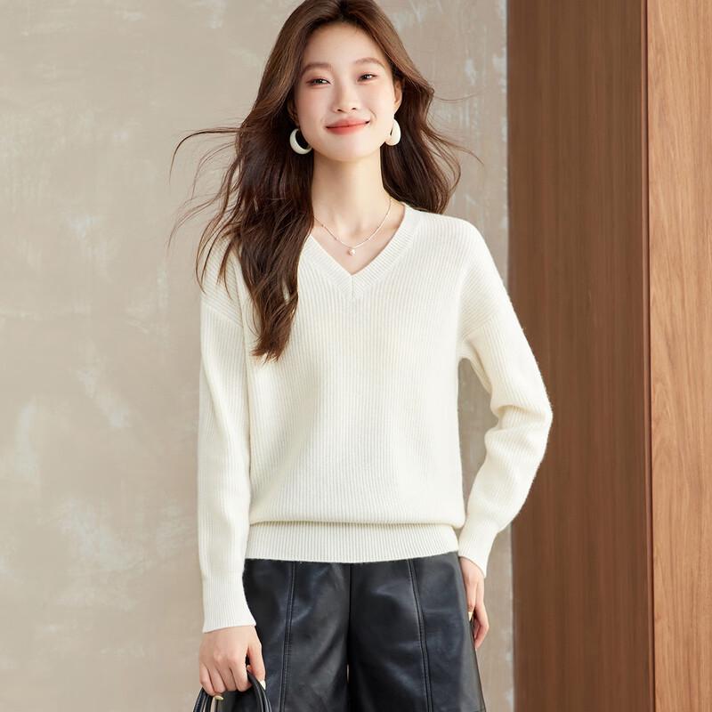 Srcr Women's 100% Wool V-Neck Pullover Sweater