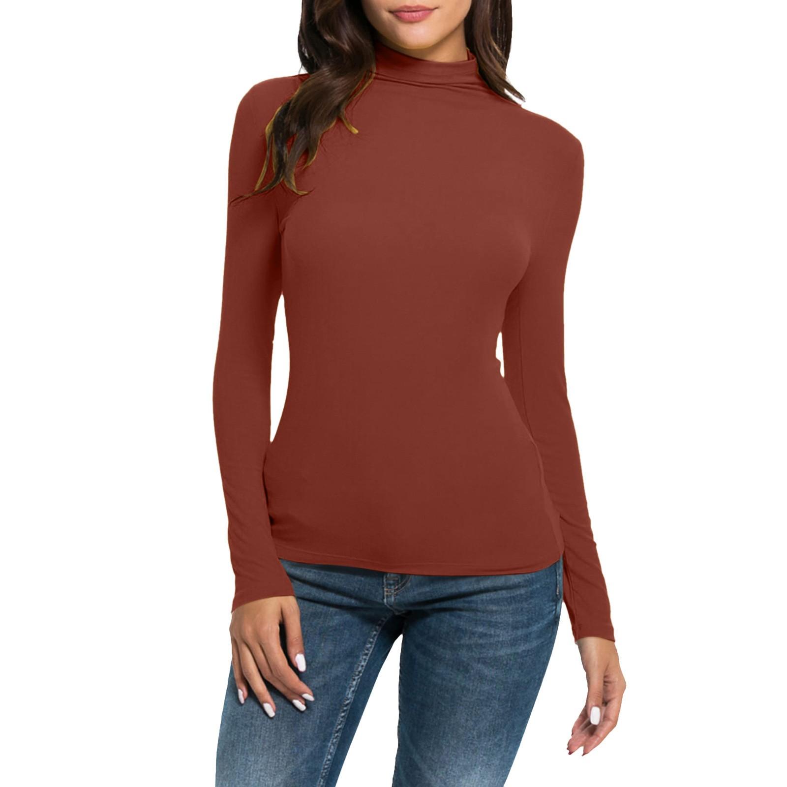 

Women s Fashion Slim-Fit Stretch Base Layer Top Colour Long-Sleeved Blouse XL кавовий