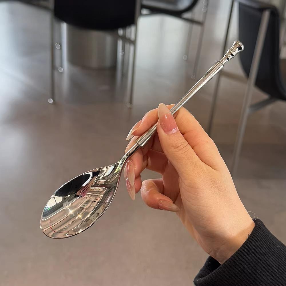 High-end Design Stainless Steel Spoon Retro Light Luxury Hotel Western Food Scoop Home Main Dining Spoon Kitchen Dining Scoop