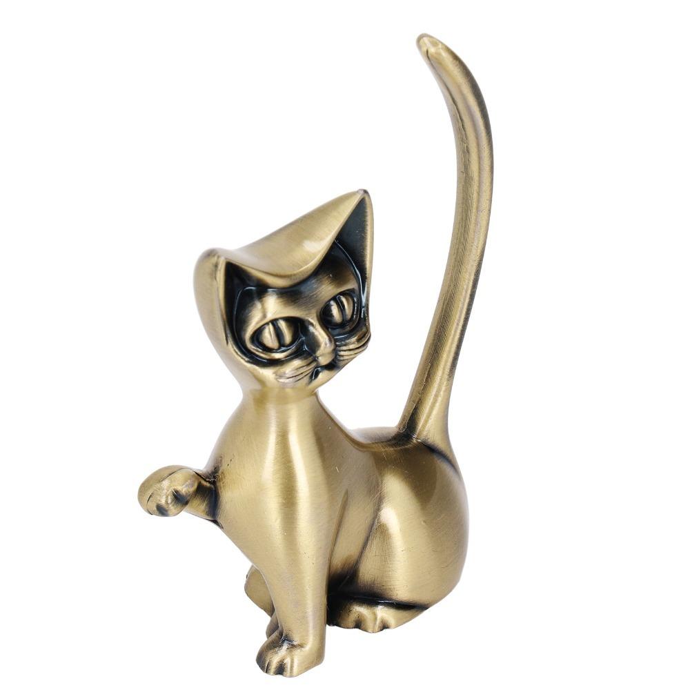 Zinc Alloy Cat Ring Holder Solid Brass Cat Statue Jewelry Towers Ring Organizer  Shelf Decor