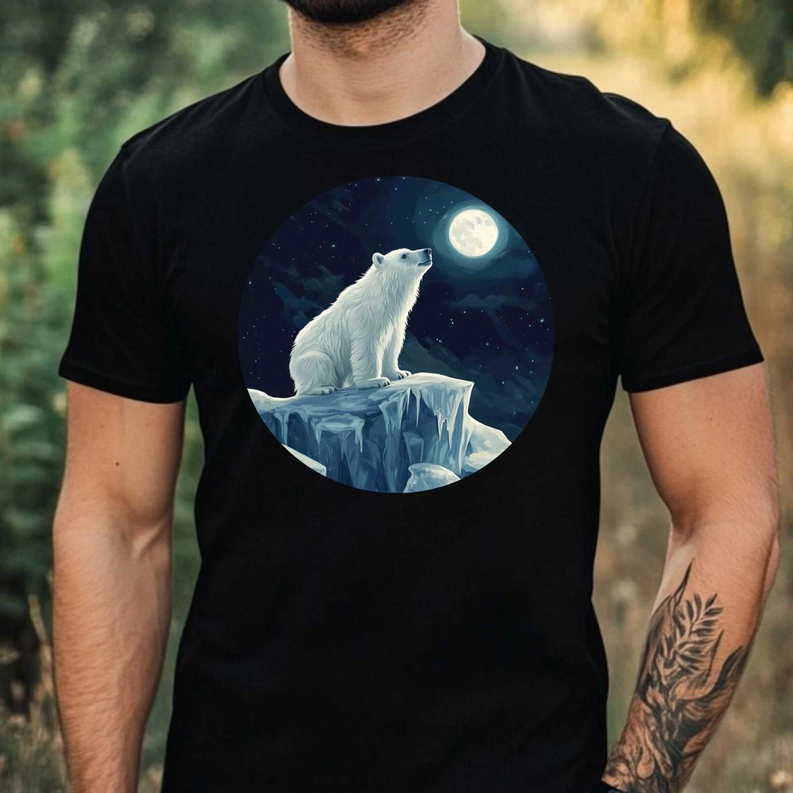 T-Shirt Herren Eisbär im Mondlicht Motiv Baumwolle Größe XS bis 5XL XXL