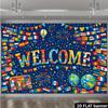 2D World Flags Welcome Backdrop with Globe and Travel Suitcase Design