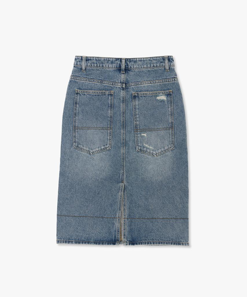 Plack Woman Rivet Point Midi Denim Skirt Mid Blue
