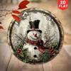 2D Flat Snowman Round Retro Aluminum Tin Sign Christmas Indoor Outdoor Wall Decoration for Home Cafe Bar Restaurant Living Room Holiday Gift 8x8 Inch