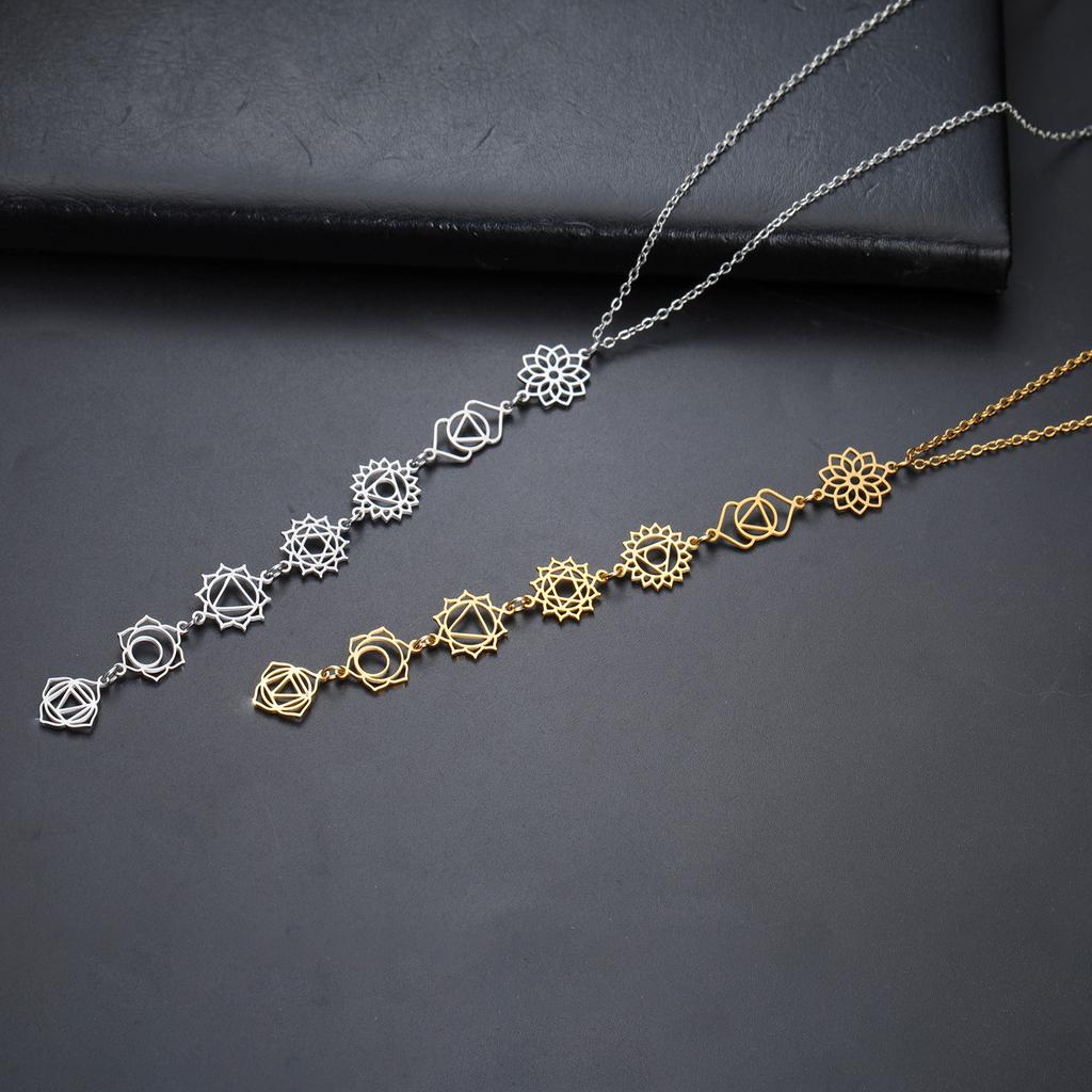 Yoga 7 Chakra Flower Charm Necklace for Women Girls Stainless Steel Gold Color Reiki Amulet Jewelry Mother's Day Gift
