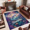Mermaid Theme Crystal Velvet Floor Rug Personalized Custom Name Text Warm Carpet Home Decoration