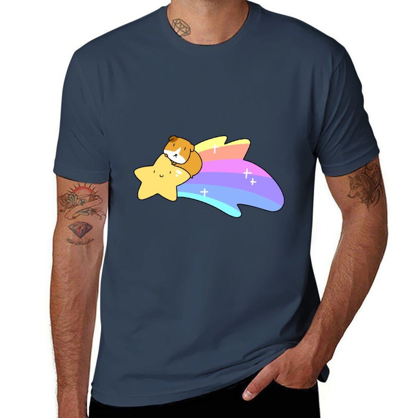 Rainbow Shooting Star Guineapig TShirt Basic Regular Fit Casual TShirt S