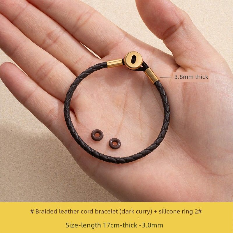 

Ностальгический браслет, обернутый узлом-пуговицей, плетеный кожаный шнур, ручная работа, 3 мм, плетение, носить, золотые бусины на удачу Leather rope bracelet deep Curry color 17cm
