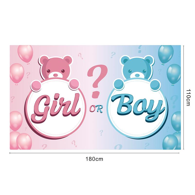 New model gender reveal banner for newborns, balloon decoration scene for celebrating the birth of the baby, flag hanging display