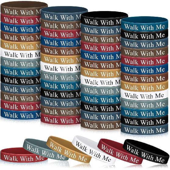50 Pcs LDS Mormon Silicone Bracelet LDS Youth Theme Walk with Me Bracelet Bishop Christian Faith Baptism Gifts for Men Women Teens(Classic Color) Classic Color