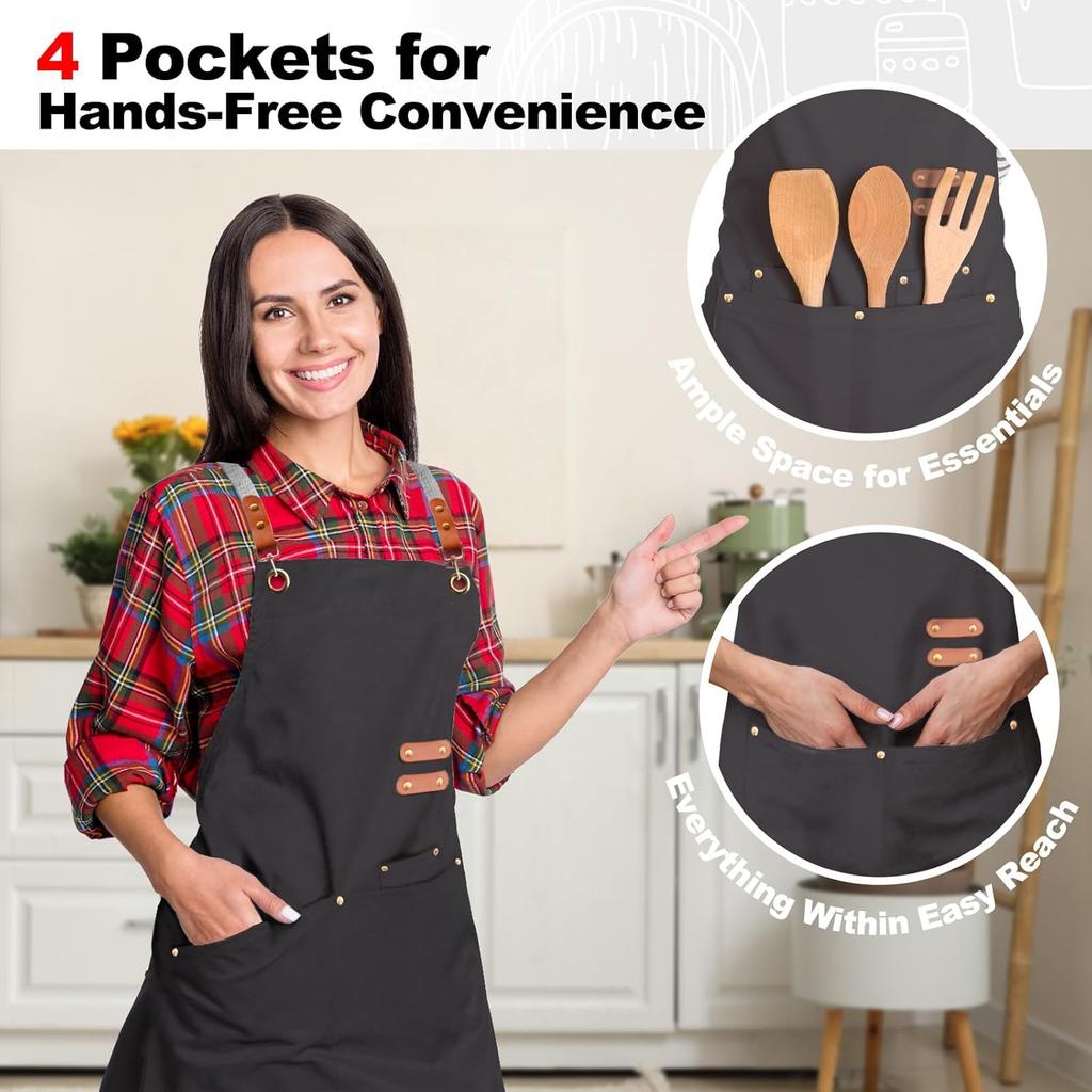 chef apron bib tool apron for man woman cross back straps with 4 pockets for kitchen cooking gardening baking working