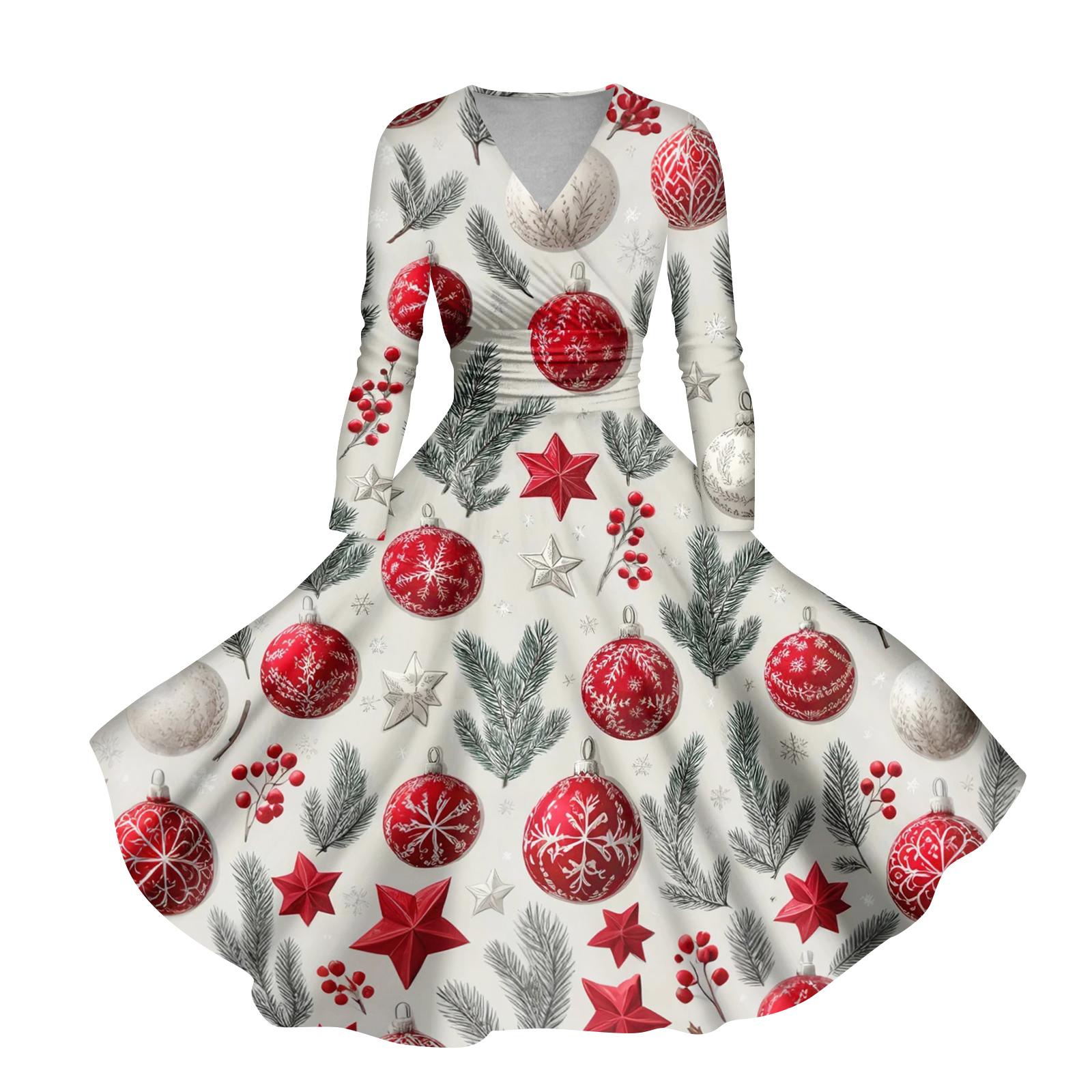 

Женское повседневное и модное платье с принтом рождественской елки, длинным рукавом, V-образным вырезом, сексуальное, с карманом XXXXL