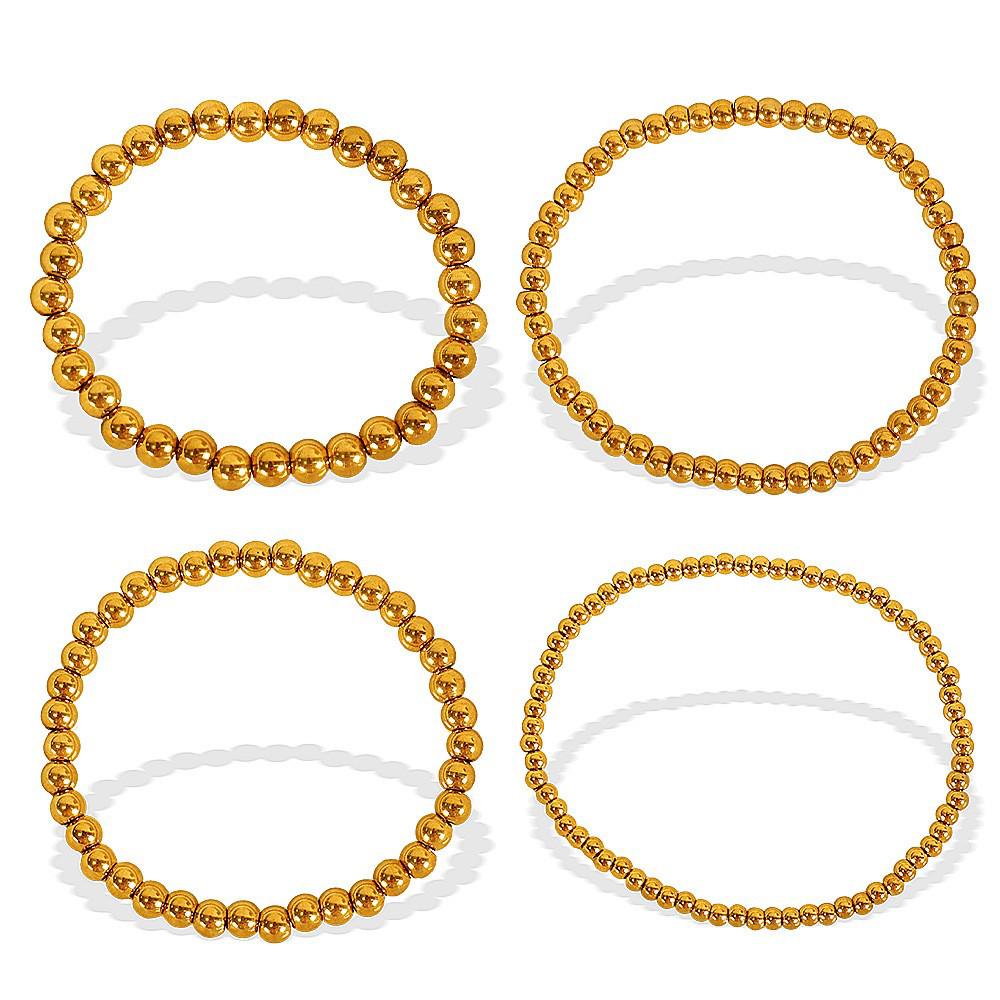 Elegant Gold Beaded Stainless Steel Bracelet for Women - High-End Minimalist Design
