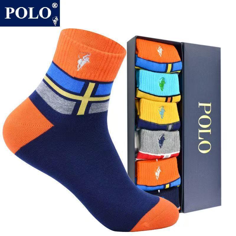 Paul Sports Trendy Mid-Calf Cotton Men's Polo Socks - Versatile Patchwork for All Seasons, Gift Box Included