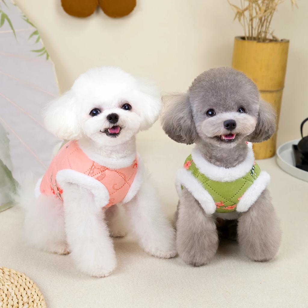 New Year Chinese Style Pet Dog Tang Suit Warm Winter Vest Jacket Small Dogs Festival Costume Outfits