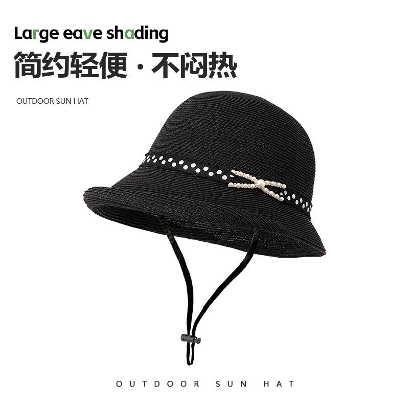 Summer new hat women's sunshade sunscreen Lafite straw hat temperament advanced sense bucket hat crimped basin hat
