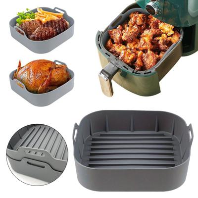 Silikon-Backform für Heißluftfritteuse mit Griffen, antihaftbeschichtet, wiederverwendbar, quadratisch, Airfryer-Einlagen, Korb für 4–6 QT Heißluftfritteuse-Zubehör für gleichmäßiges Erhitzen