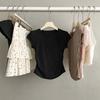 Front Shoulder Short-sleeved T-shirt Women's Summer New Niche Design Pleated Waist Round Neck Slim and Thin Solid Color Top