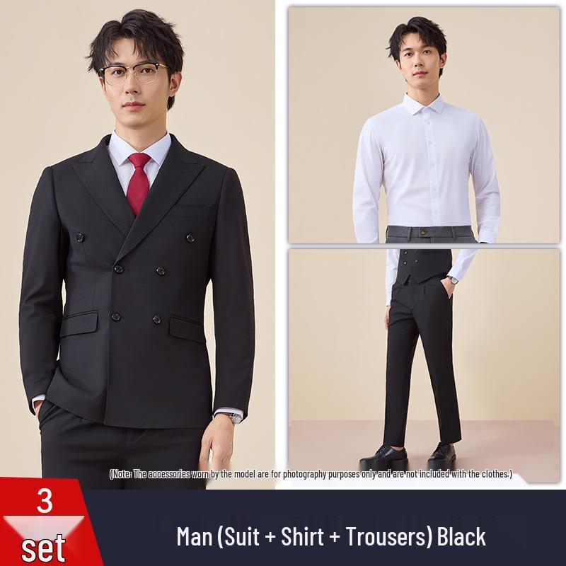 Men's Autumn/Winter Double-Breasted Suit Set - Professional Business Attire for Hotel Managers