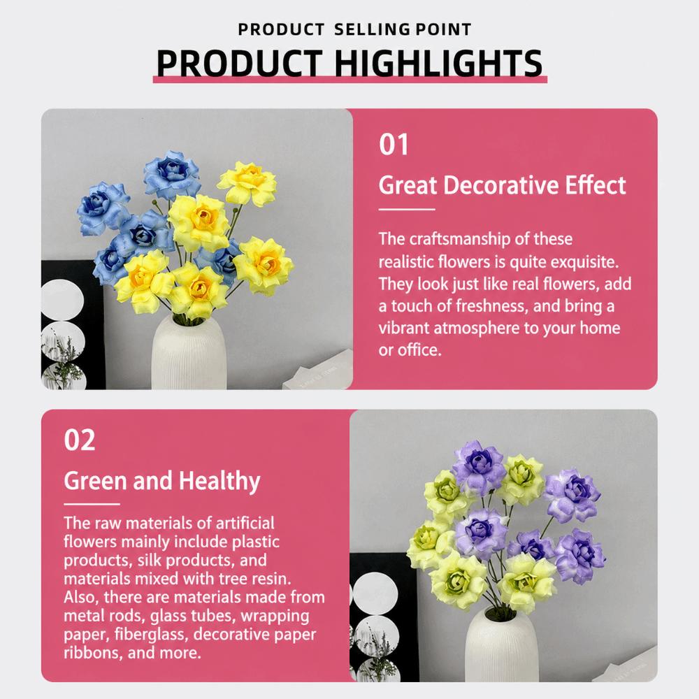 5 Heads Artificial Rose Flower Multicolor Photo Props Decorative Flower Scenery Decoration Silk Petals Faux Flower