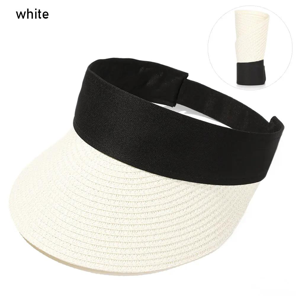 2025 New Summer Casual Roll-up Straw Cap Visor For Women Foldable Portable Beach Hat Outdoor Wide Brim Sun Hat Fashion Accessory