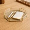 Geometric Tray with Glass Base Compact Gold Metal Frame Organizer for Vanity