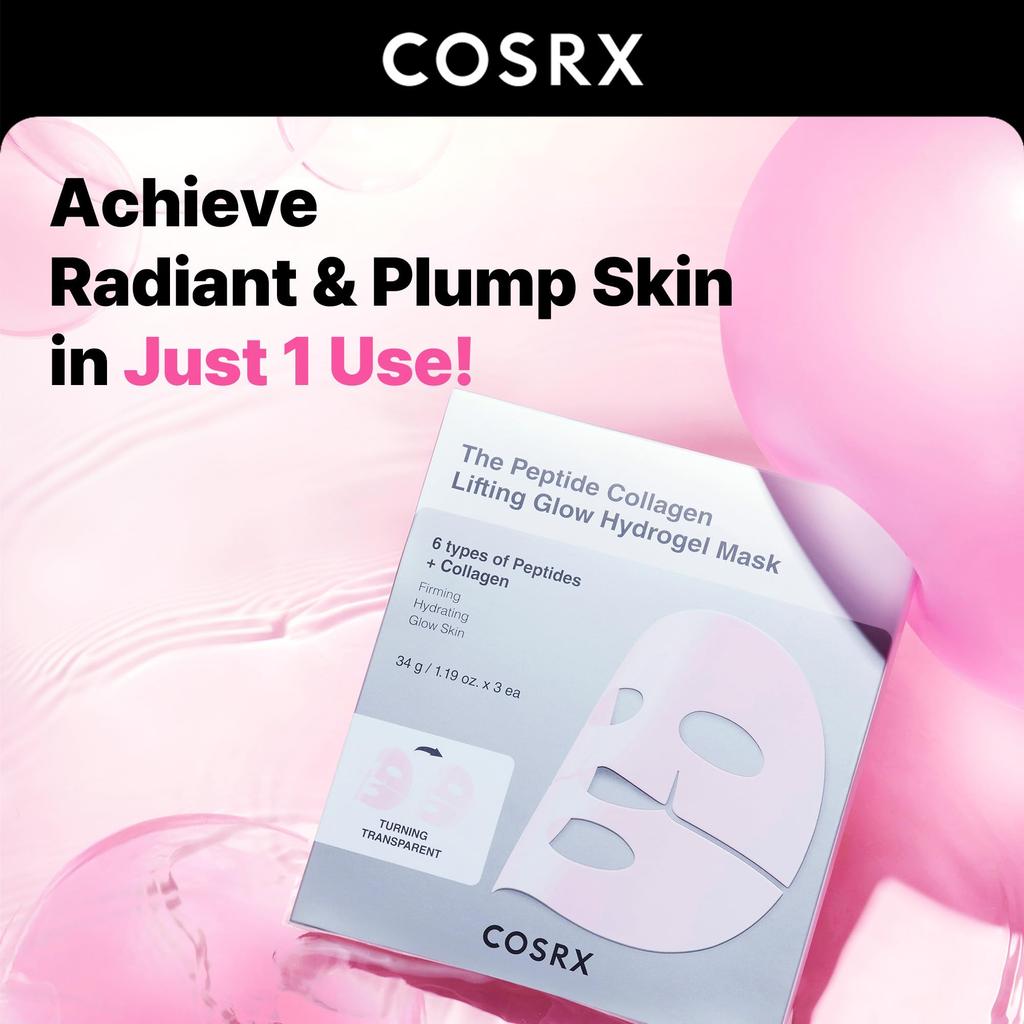COSRX The Peptide Collagen Hydrogel Improving and Collagen Gel COSRX Korean Cosmetics Mask, 3-Pack, Elasticity, Glow, Moisturizing, Lifting, Mask,