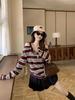 Korean Style One-Shoulder Contrast Stripe Patchwork Long-Sleeve T-Shirt with Spaghetti Straps for Women - Spring/Autumn Chic Top