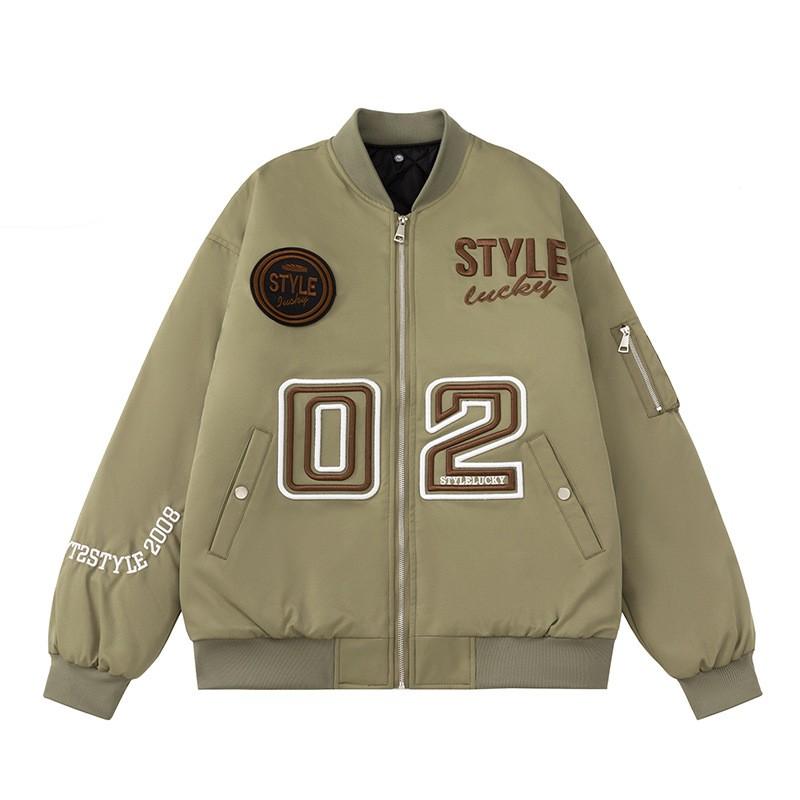 Mens Winter Embroidered Baseball Cotton Jacket American Style Pilot Streetwear Outerwear