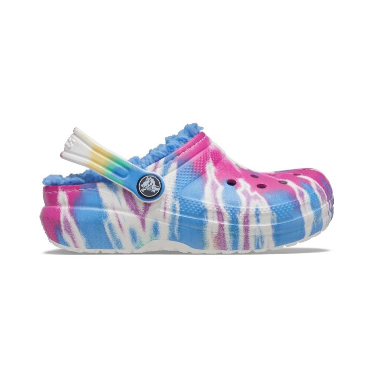 Crocs Classic Lined Comfortable Tie-Dye Pattern Wood Bottom Simple Sandals Kids Sandals Pink Blue 206683-4SO