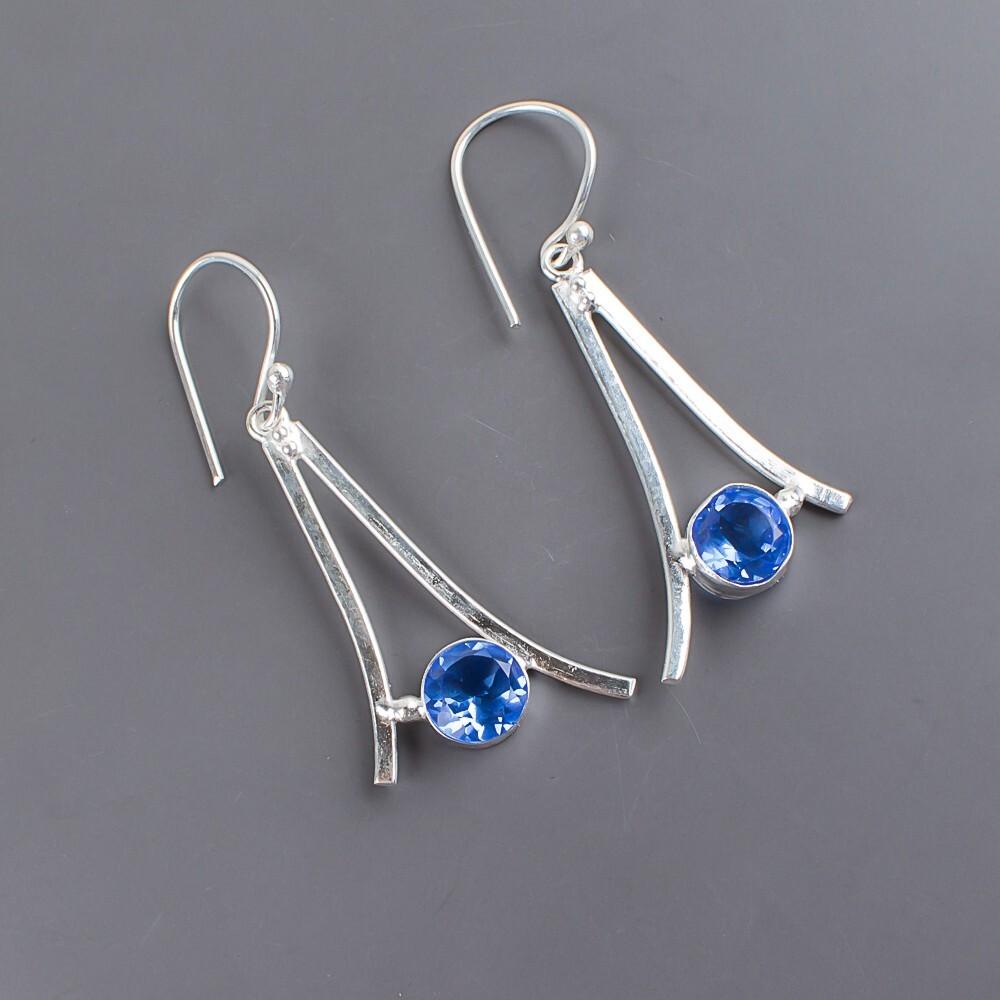 Tanzanite Gemstone 925 Sterling Silver Jewelry Handmade Earrings 1.45" For Women EE-66-4