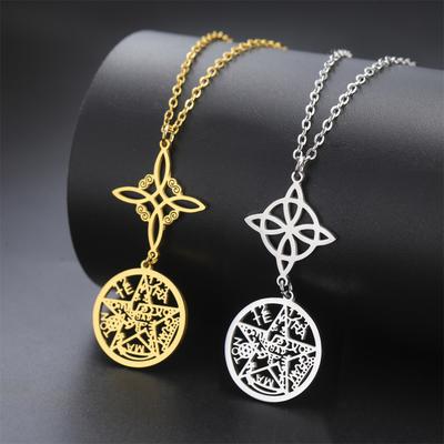  Wicca Witch Knot Necklace Stainless Steel Pentacle Tetragrammaton God Name Seal Pendant Chain Solomon Amulet Jewelry