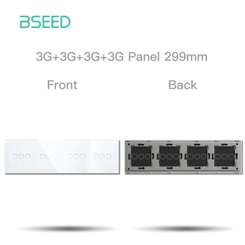 BSEED 299mm Glass Panel Only Quadruple 1/2/3Gang Touch Switch Panel With Metal Base No Electric Parts  EU Standard