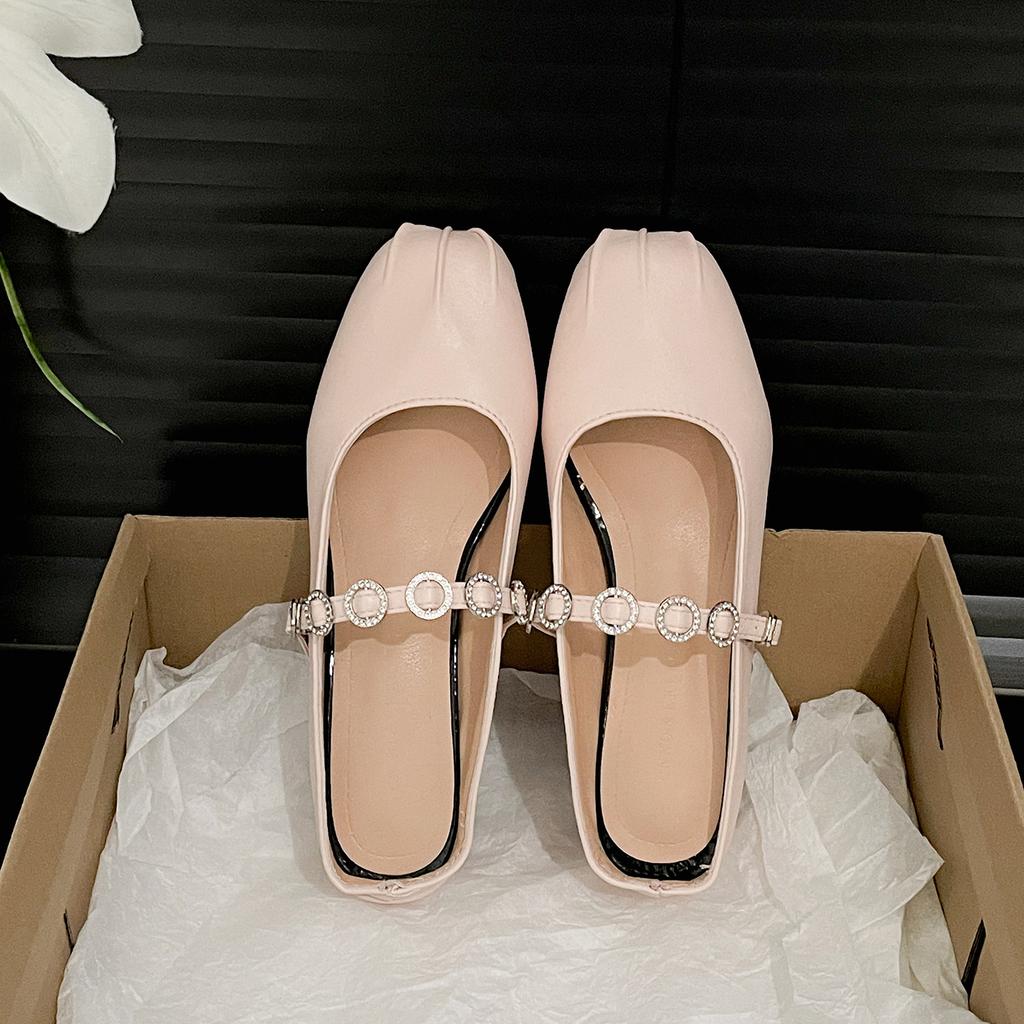 Silver retro premium thick heel bag head slippers women's summer wear 2025 new with skirt French cool slippers
