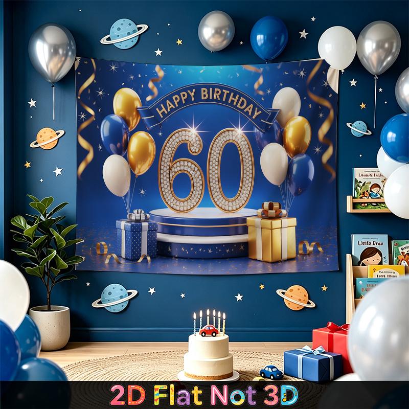 Gold 60th Balloon Birthday Backdrop 1pc - Celebration Decor