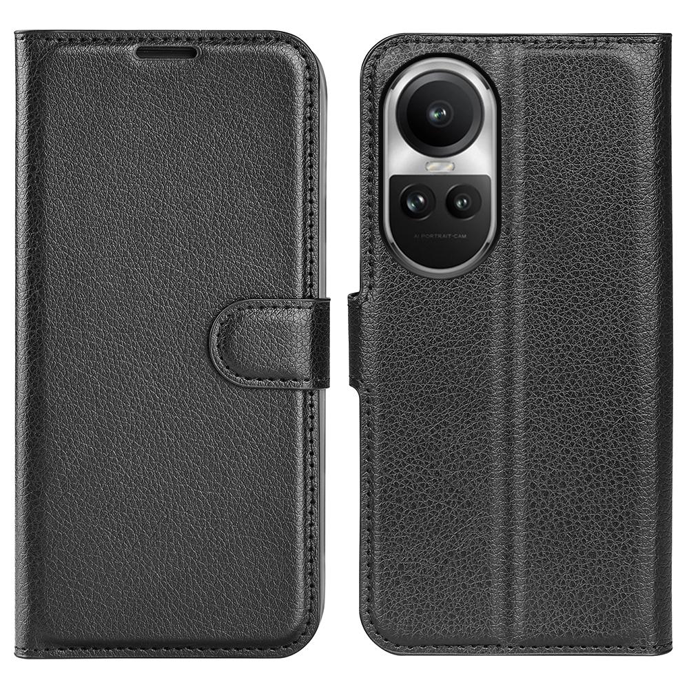 

Litchi Texture PU Leather Phone Cover for Oppo Reno10 5G (Global) Wallet Stand Protective Phone Case Black