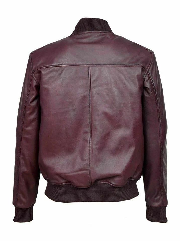 Handgefertigte Echte Herrenjacke Burgunderleder Lammfell Stilvoller Motorrad-Schnitt Weich