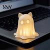Gift for Cat Lovers 3D Printed Ghost Candle Holder, Spooky Figurine Soft Warm Light Atmosphere Lamp with Halloween Tabletop Home Party Decoration