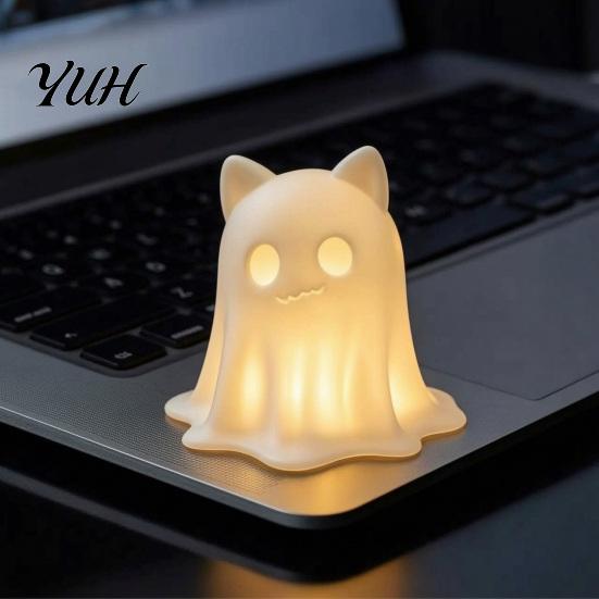 Gift for Cat Lovers 3D Printed Ghost Candle Holder, Spooky Figurine Soft Warm Light Atmosphere Lamp with Halloween Tabletop Home Party Decoration
